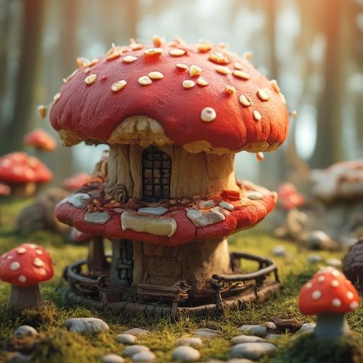A magic mushroom house in a fantasy world, 3d A magic mushroom house in a fantasy world, 3d