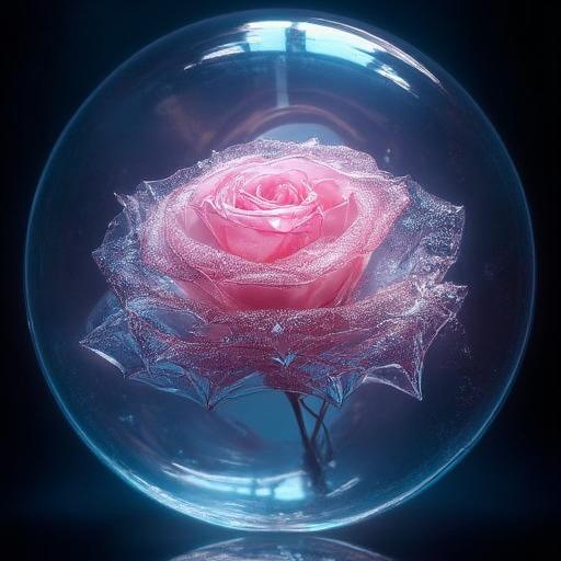 Lifelike, mystical, fantasy iridescent rose in a glass dome, like the rose from Beauty and the Beast, with water droplets. Hundreds of tiny fantasy details, beautiful design, high contrast, sharp focus Lifelike, mystical, fantasy iridescent rose in a glass dome, like the rose from Beauty and the Beast, with water droplets. Hundreds of tiny fantasy details, beautiful design, high contrast, sharp focus